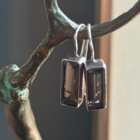 Vintage smoked quartz earrings 925 silver rectangular stone - Picture 8 of 13